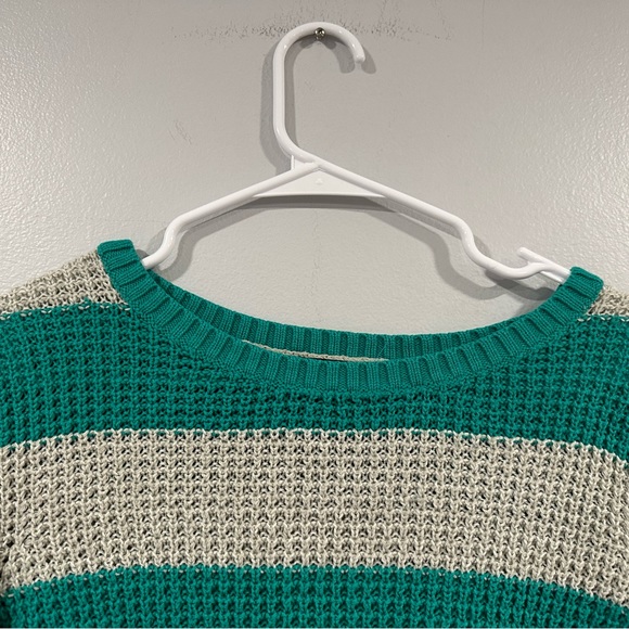 ANA Green Gray Striped Sweater Large L - Picture 5 of 7